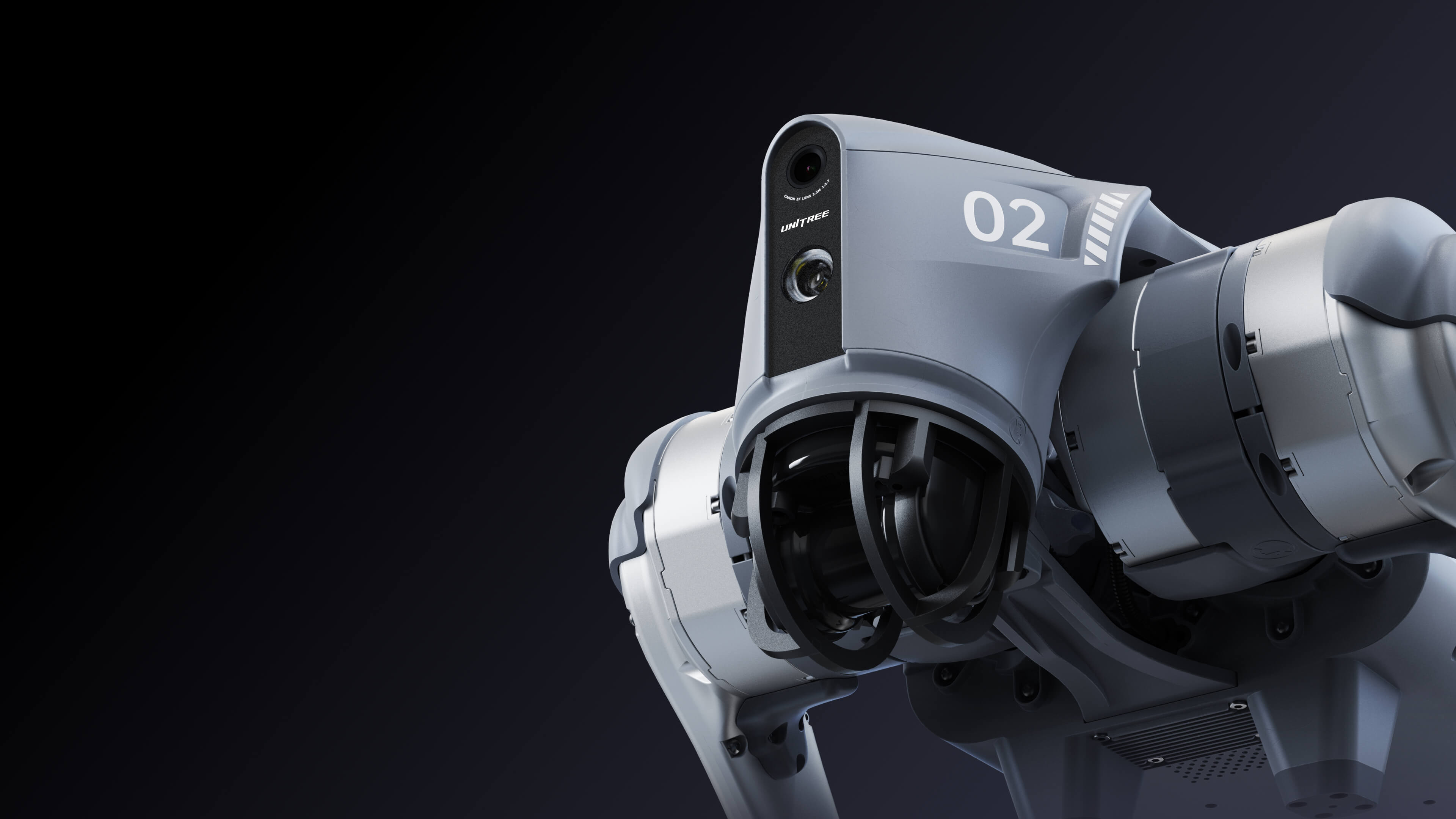 A single Unitree Go2 quadruped robot against a dark background